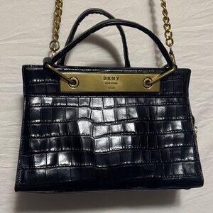 DKNY Black Croc-Patterned Bag with Gold Accents